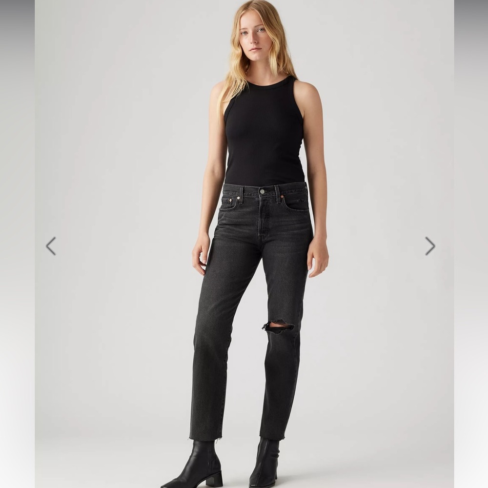 Levi's Black Straight Leg Jeans with Knee Rip